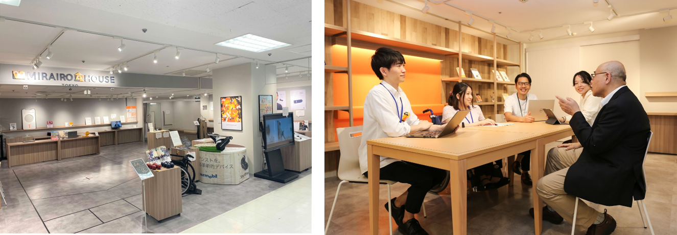 【写真】ミライロハウスの店舗の様子（左）と座談会のイメージ写真（右）