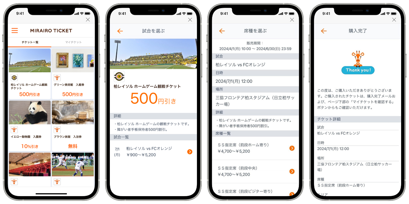 （画像）ミライロIDで柏レイソルのチケットを購入する時のイメージ画面