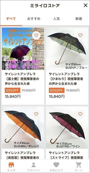 （イメージ画像）ミライロストアの利用画面