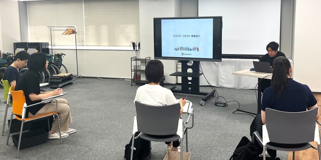 （写真）ミライロの社員が学生に対してミライロ・コネクトの事業紹介を行っている様子
