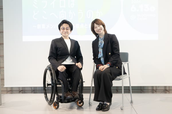 （写真）ミライロの垣内と岸田奈美さんお二人が横並びで笑顔のツーショット