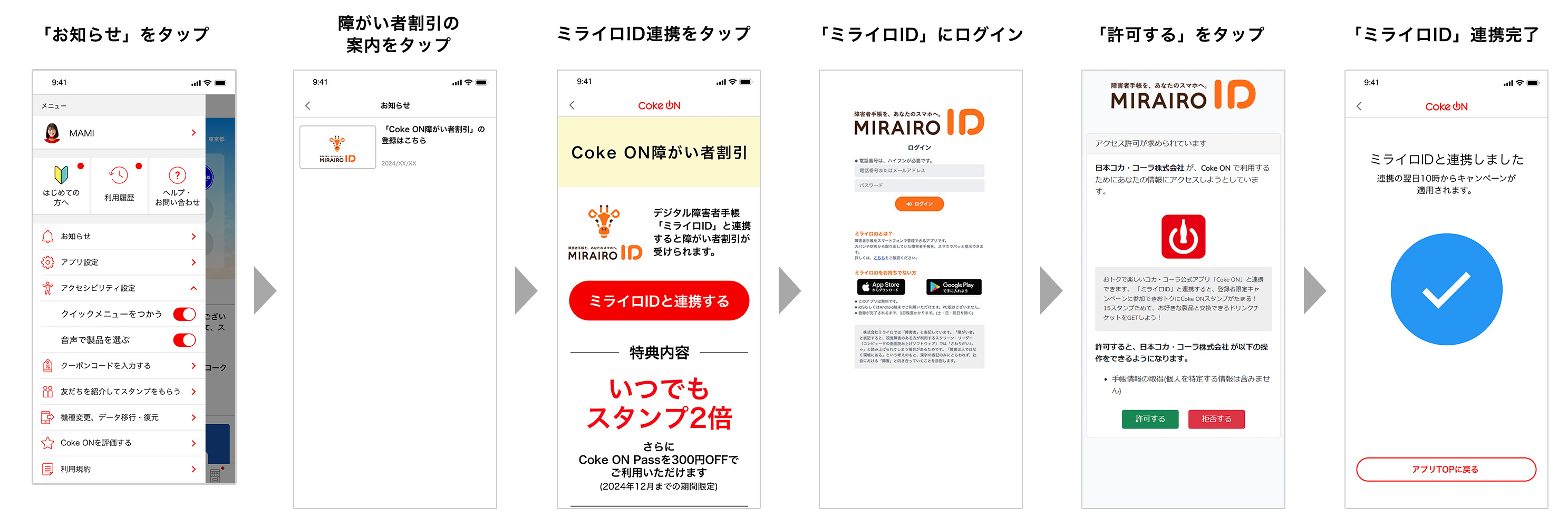 CokeON_ミライロID遷移