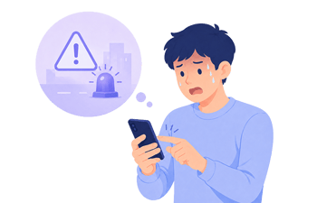 緊急時に慌ててスマホで連絡する男性