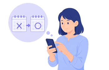 スマホで予約変更している女性