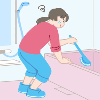 かがみながらの浴槽掃除が辛そうな様子のイラスト