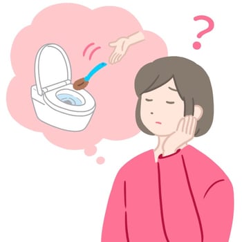 Aさんが流せるブラシを想像するが、どういったものなのかが分からない様子のイラスト