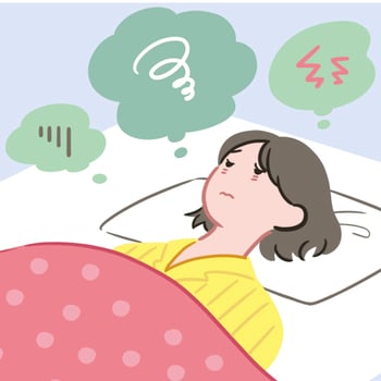 いろいろ考えてしまって眠れない様子のイラスト