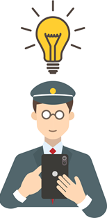 スマートフォンで障害者手帳を確認している駅の係員のイラスト
