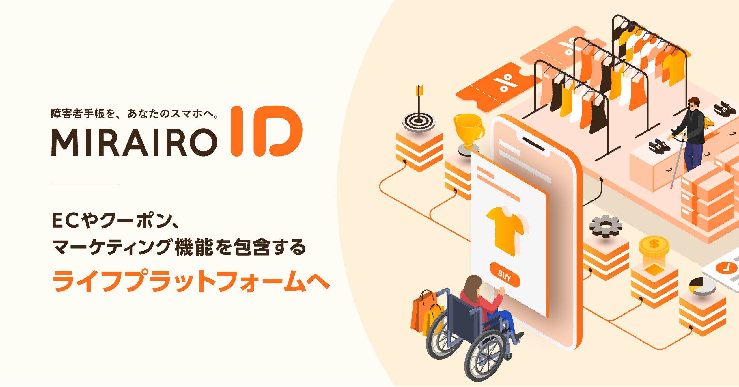 障害者手帳をあなたへミライロIDのロゴ　ECやクーポン、マーケティング機能を包含する ライフプラットフォームへ
